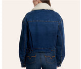 KIMES RANCH WOMEN'S LEELA DARK INDIGO SHERPA DENIM JACKET
