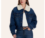 KIMES RANCH WOMEN'S LEELA DARK INDIGO SHERPA DENIM JACKET