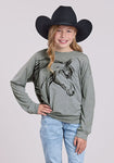 Roper Girls Heather Horse Long Sleeve Tee