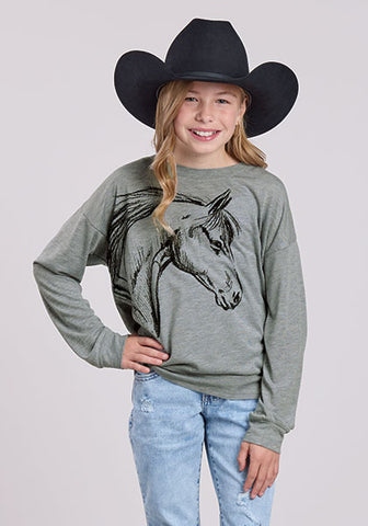 Roper Girls Heather Horse Long Sleeve Tee