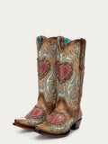 Corral Women's Heart Inlay Embroidery Studs and Woven Barbed Wire Sand Snip Toe Cowboy Boot
