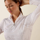 Ariat Women's Sunstopper 3.0 1/4 Zip Baselayer in White Mirage Print