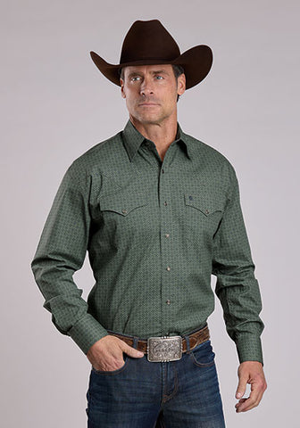 Stetson Men’s Green Latice 2 Pocket Snap Shirt