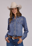 Stetson Tencel Denim Women's Blouse with Piping