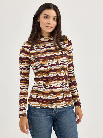 Wrangler Women's Western Print Mock Neck Shirt