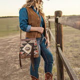 American Darling Saddle Blanket Cowhide Western Shoulder Bag Fringe Hand-Woven Fabric & Genuine Leather