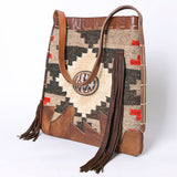 American Darling Saddle Blanket Cowhide Western Shoulder Bag Fringe Hand-Woven Fabric & Genuine Leather