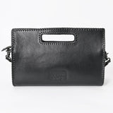 American Darling Black Hand Tooled Leather Clutch Wallet - Western Floral Cutout Handle Purse