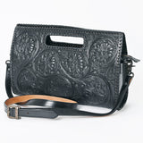 American Darling Black Hand Tooled Leather Clutch Wallet - Western Floral Cutout Handle Purse