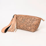 American Darling Hand-Tooled Western Leather Wristlet Bag - Genuine Floral Carved Women Clutch