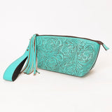 American Darling Hand-Tooled Western Leather Wristlet Bag - Genuine Floral Carved Women Clutch