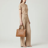 American Darling Tan Structured Leather Tote Bag - Western Minimalist Handbag with Stitched Corner Accents
