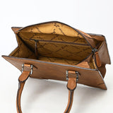 American Darling Tan Structured Leather Tote Bag - Western Minimalist Handbag with Stitched Corner Accents