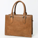 American Darling Tan Structured Leather Tote Bag - Western Minimalist Handbag with Stitched Corner Accents