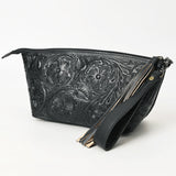 American Darling Hand-Tooled Western Leather Wristlet Bag - Genuine Floral Carved Women Clutch