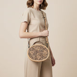 American Darling Round Tooled Leather Canteen Bag Floral Engraved Western Circle Purse | American Darling