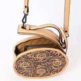 American Darling Round Tooled Leather Canteen Bag Floral Engraved Western Circle Purse | American Darling