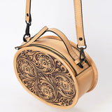 American Darling Round Tooled Leather Canteen Bag Floral Engraved Western Circle Purse | American Darling