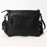 American Darling Quilted Leather Crossbody Black | Tooled Flap Fringe Purse