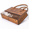 American Darling Hair-On Hide & Tan Genuine Leather Western Tote Bag with Braided Detail