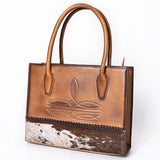 American Darling Hair-On Hide & Tan Genuine Leather Western Tote Bag with Braided Detail