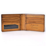 Hand-Stitched Tan Leather Bifold Wallet - Western Mens Embroidered Cowboy Wallet