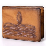 Hand-Stitched Tan Leather Bifold Wallet - Western Mens Embroidered Cowboy Wallet