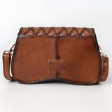 American Darling Western Saddle Crossbody - Quilted Leather Bag with Gold Stud Accents & Curved Flap