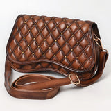 American Darling Western Saddle Crossbody - Quilted Leather Bag with Gold Stud Accents & Curved Flap