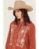 Kimes Ranch Women's Stevie Floral Embroidered Long Sleeve Pearl Snap Western Shirt