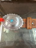 Justin Womens Native Heart Tooled Leather Belt