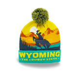 Wyoming Cowboy State Sunset Knit Beanie with Western Scenery