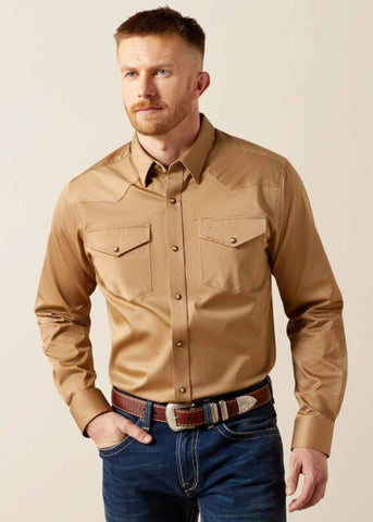 Solid Twill Fitted Snap Long Sleeve Shirt Men’s
