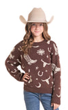 Girls Western Print Sweater