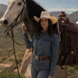 Turquoise Snap Western Denim Shirt