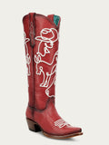 Corral Women's Glow in the Dark Embroidery Red Tall Top Snip Toe Cowboy Boot