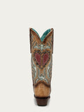 Corral Women's Heart Inlay Embroidery Studs and Woven Barbed Wire Sand Snip Toe Cowboy Boot