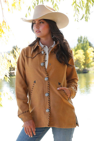 Cruel Denim Women's Tweed Shirt Jacket with Leather Cording