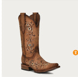 Circle G  WOMEN'S SAND FLORAL EMBROIDERY BROWN SQUARE TOE COWBOY BOOT