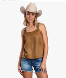Roper Women's Camel Suede Belt Buckle Sleeveless Shirt