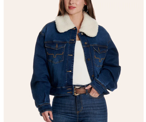 KIMES RANCH WOMEN'S LEELA DARK INDIGO SHERPA DENIM JACKET