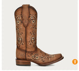 Circle G  WOMEN'S SAND FLORAL EMBROIDERY BROWN SQUARE TOE COWBOY BOOT