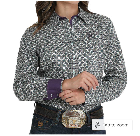 Cinch Women’s Blue Print Long Sleeve