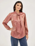 WOMEN'S SHIMMER TIE NECK BLOUSE