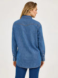 WOMEN'S EMBROIDERED HORSES BOYFRIEND WESTERN SNAP SHIRT