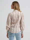 WOMEN'S SMOCKED SLEEVE WESTERN SNAP BLOUSE