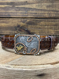 3D BOY'S BROWN 3D CRAZY HORSE INLAY EMBOSSED WESTERN BELT