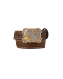 3D BOY'S BROWN 3D CRAZY HORSE INLAY EMBOSSED WESTERN BELT