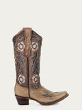 Circle G Women's Sand Inlay and Embroidery Snip Toe Cowboy Boots