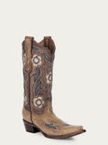 Circle G Women's Sand Inlay and Embroidery Snip Toe Cowboy Boots